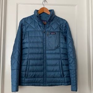Blue Patagonia down jacket